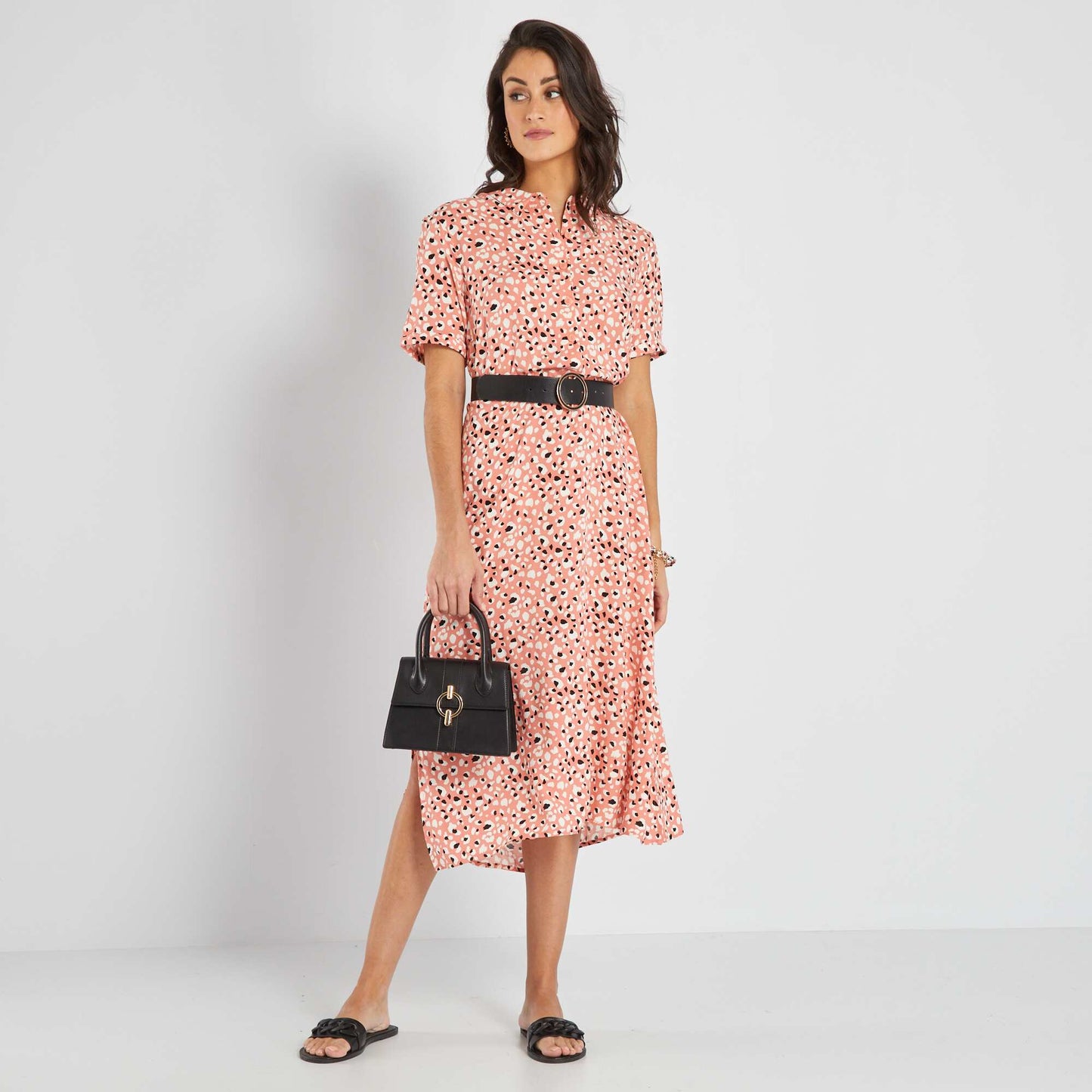 Robe midi avec imprim Rose