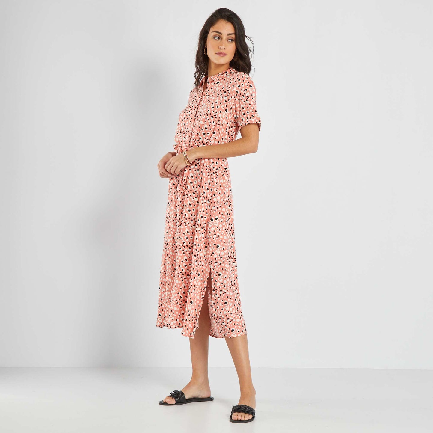 Robe midi avec imprim Rose