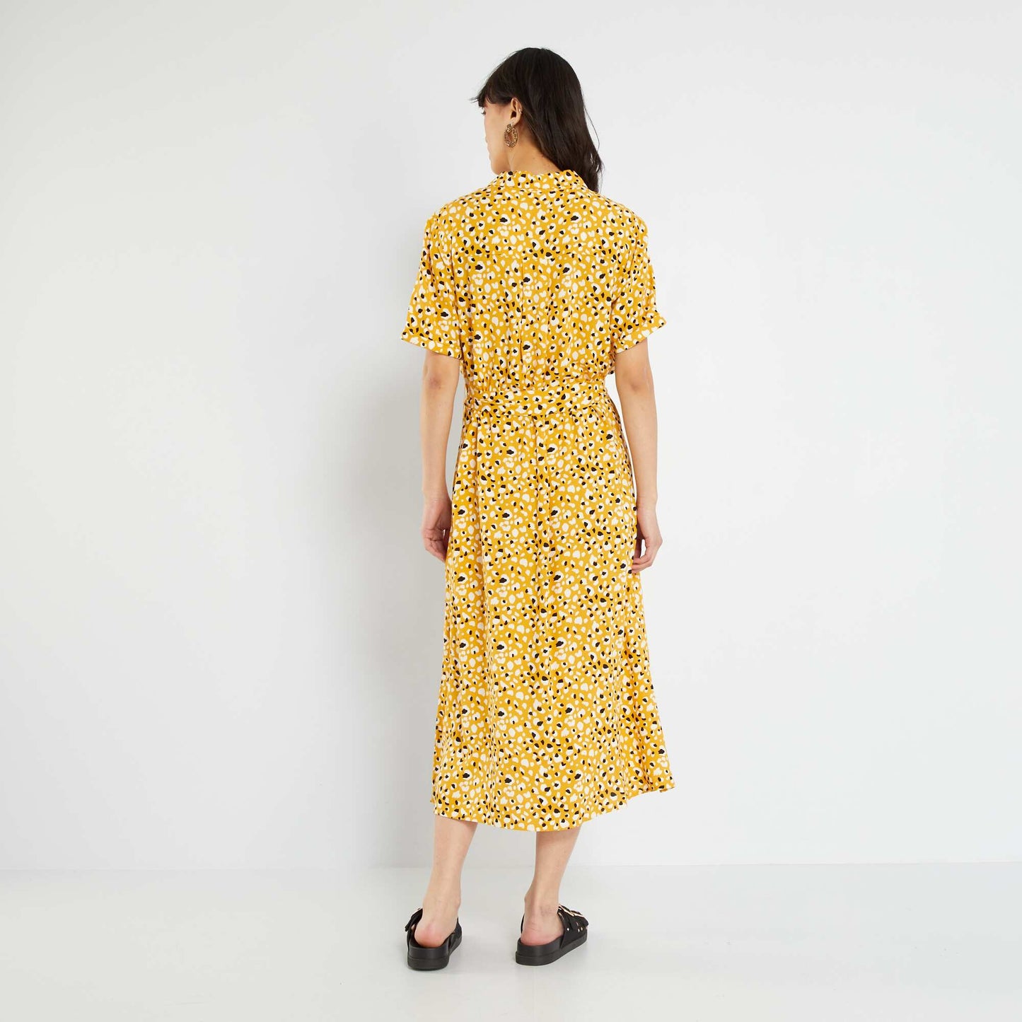 Robe midi avec imprim Jaune