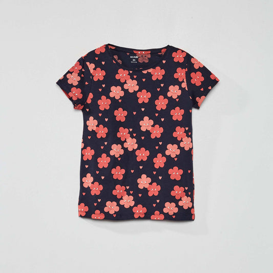 Tee-shirt imprimé 'fleuri' Bleu/rose