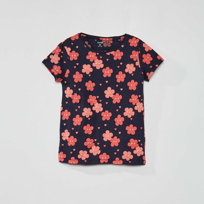 Tee-shirt imprim 'fleuri' Bleu/rose