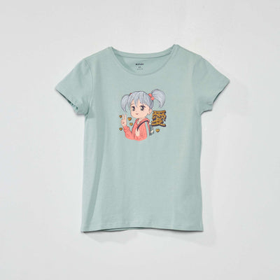 Tee-shirt imprim 'manga' Bleu