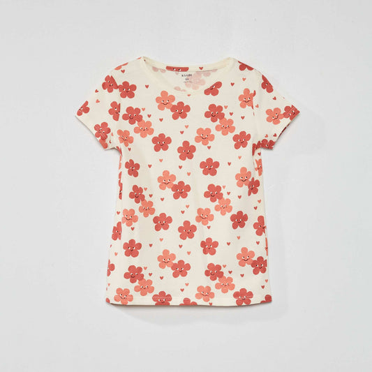 Tee-shirt imprimé 'fleurs' Blanc/rose