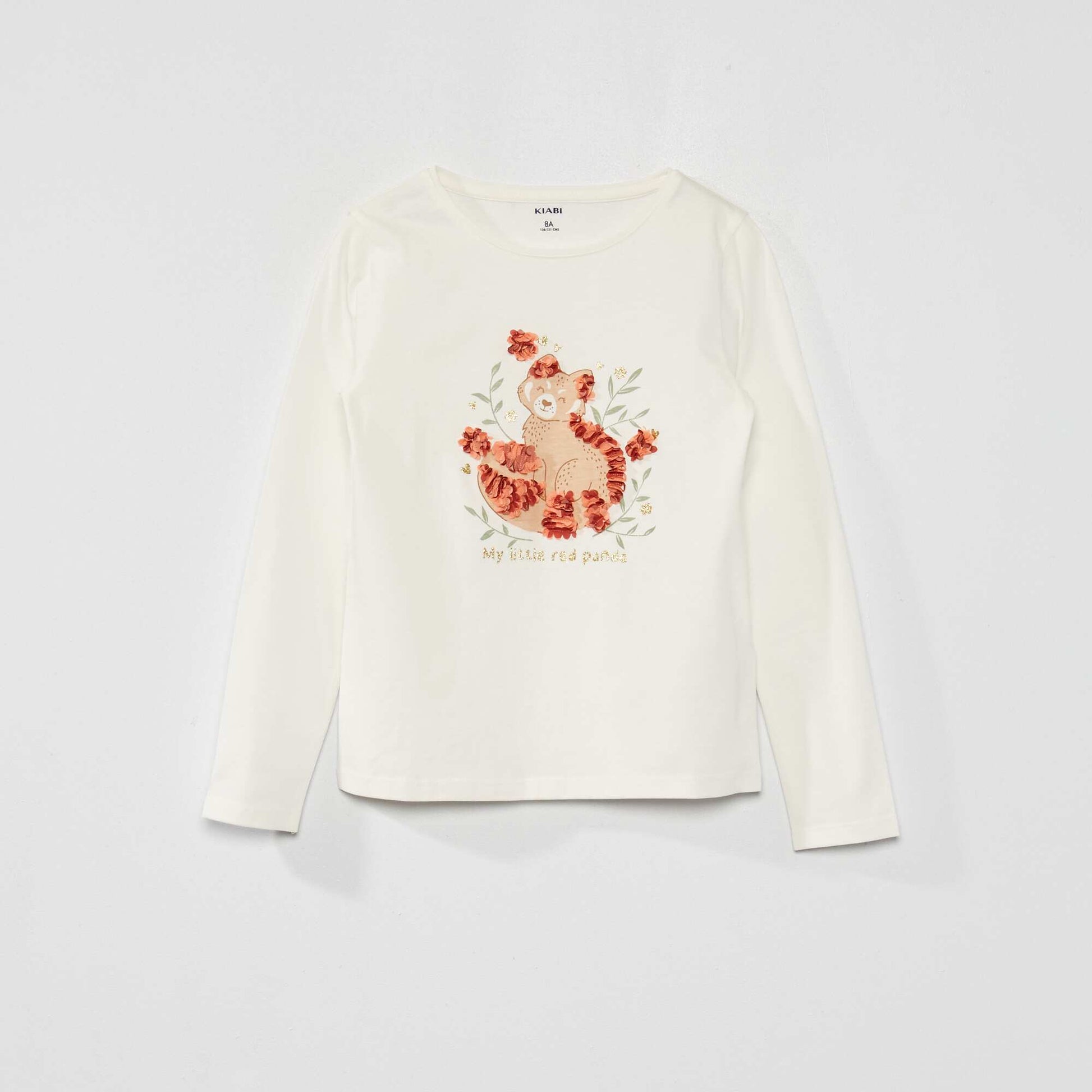 Tee-shirt manches longues imprim fantaisie Blanc 'panda'