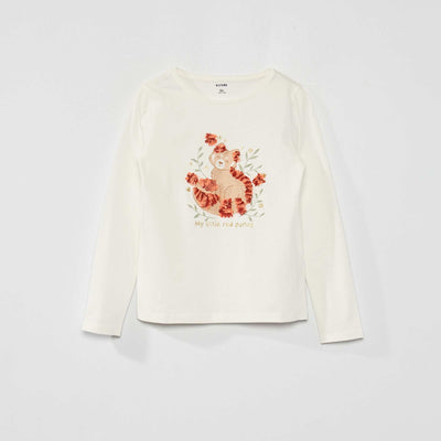 Tee-shirt manches longues imprim fantaisie Blanc 'panda'