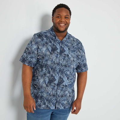 Chemise manches courtes rayures Bleu fleuri
