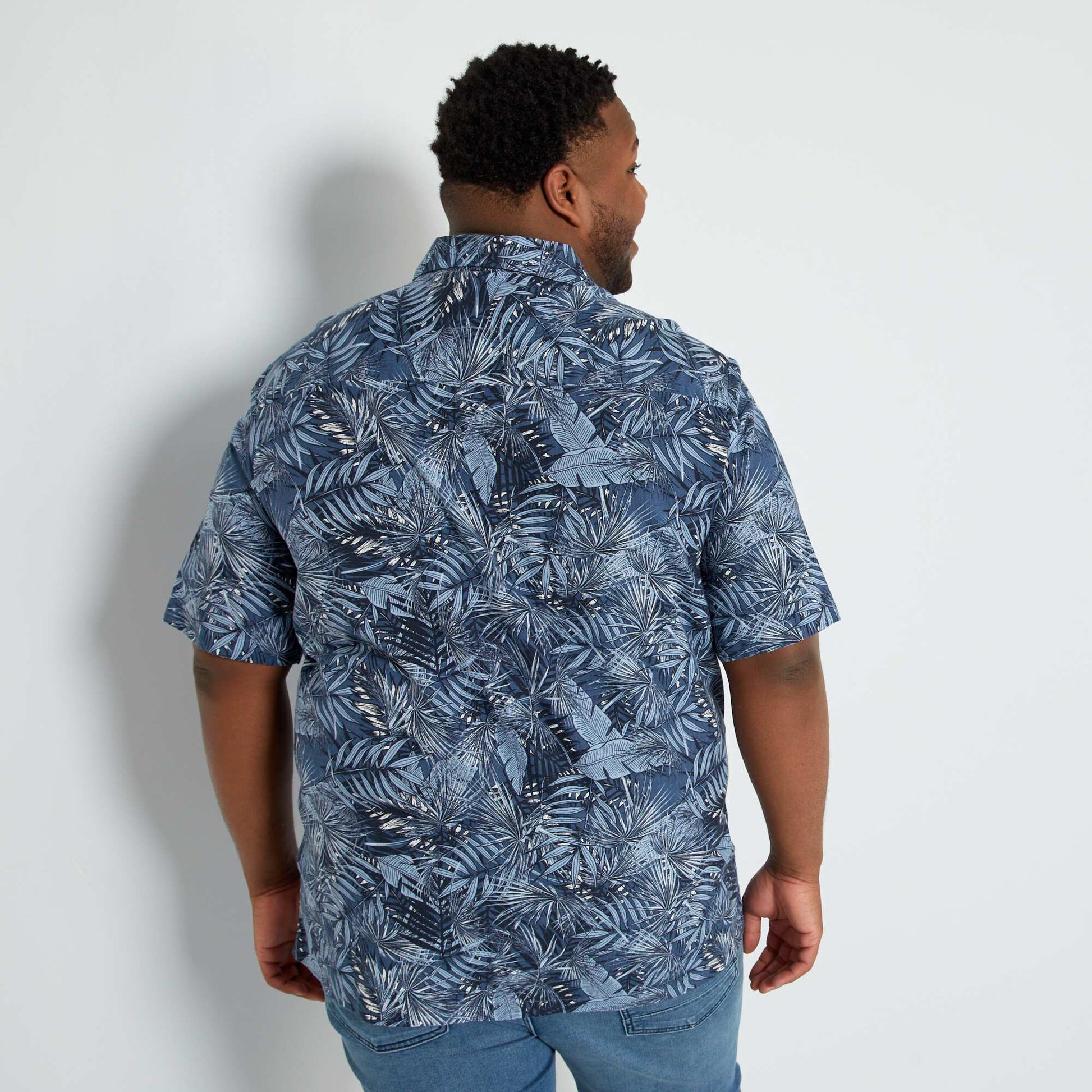 Chemise manches courtes rayures Bleu fleuri