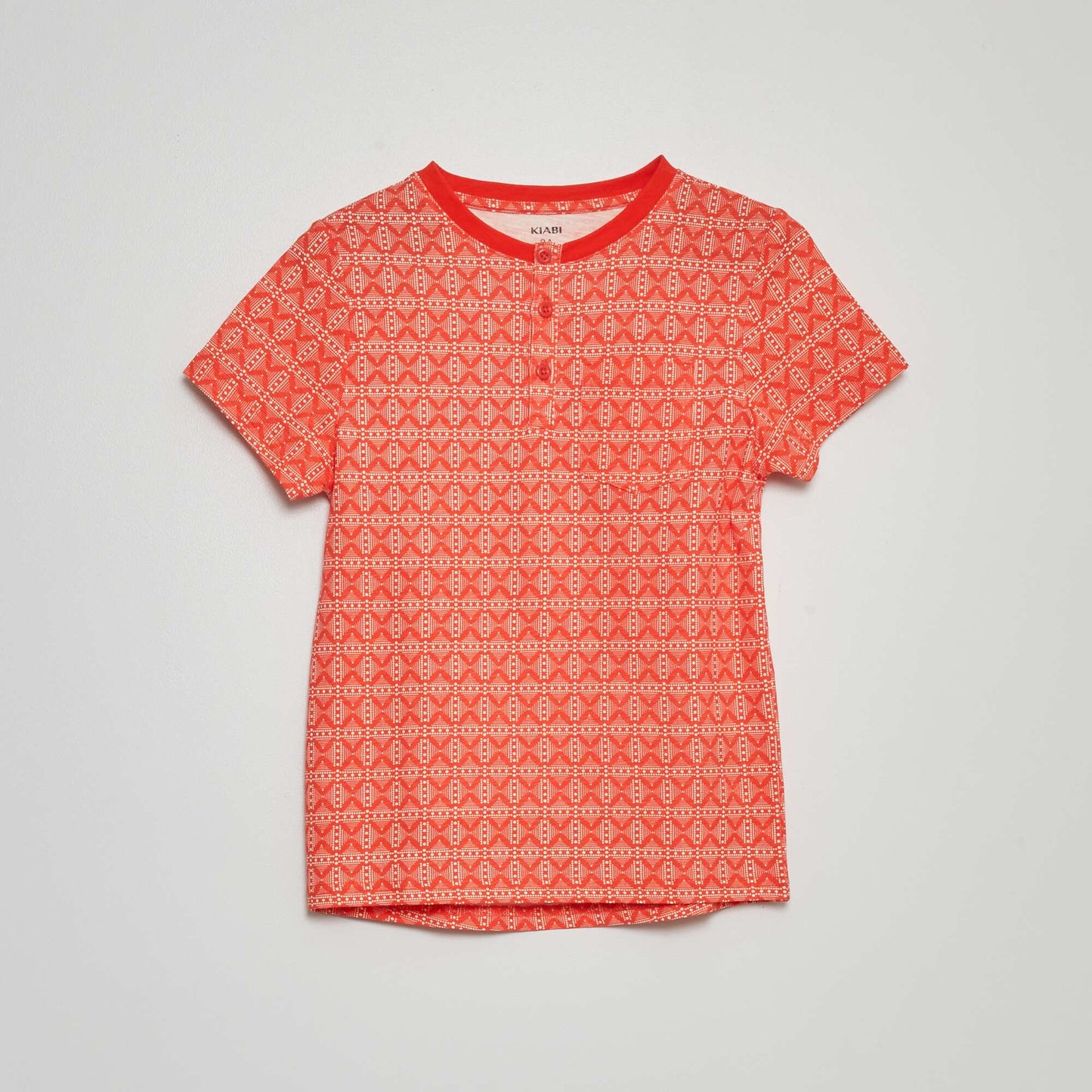 T-shirt col tunisien motif Rouge