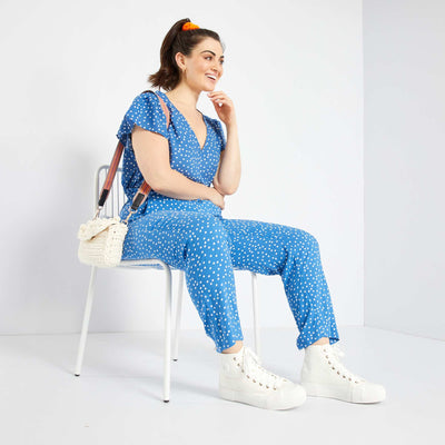 Blouse col V avec imprim Bleu