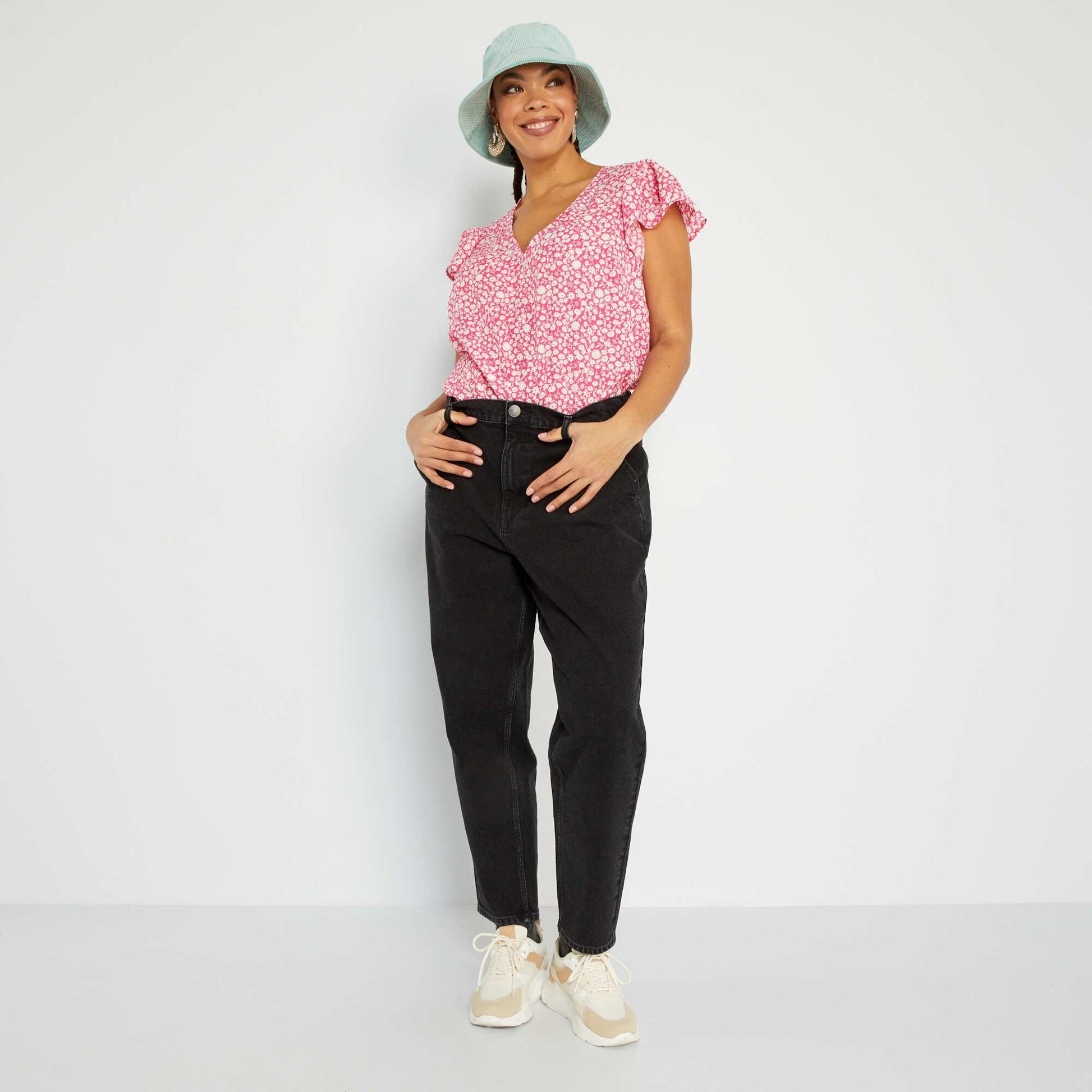 Blouse col V avec imprim Rose