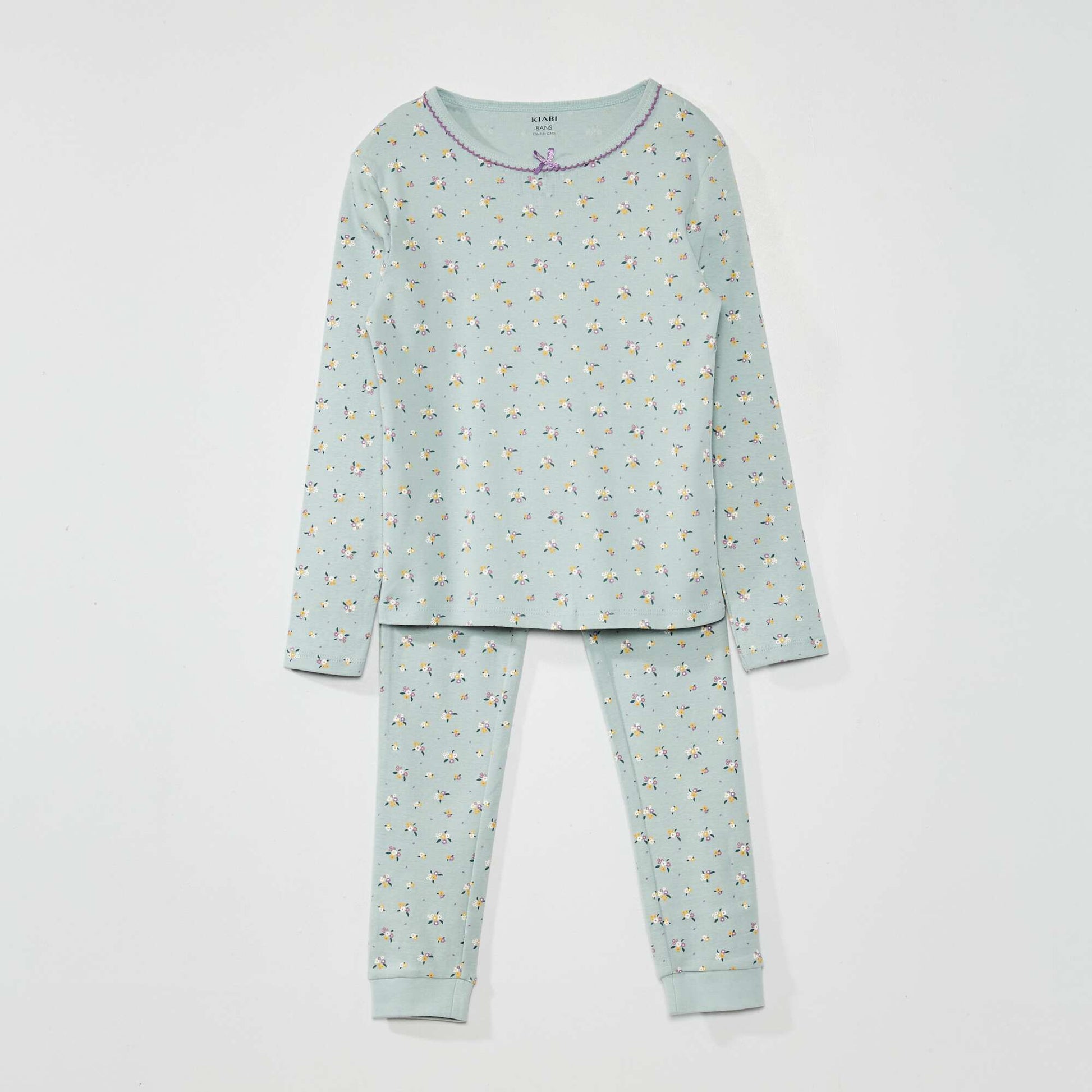Pyjama long fleuri - 2 pi ces Bleu