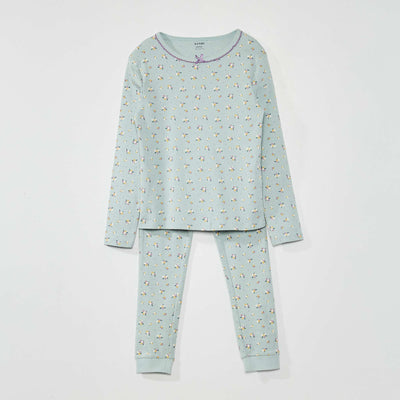 Pyjama long fleuri - 2 pi ces Bleu