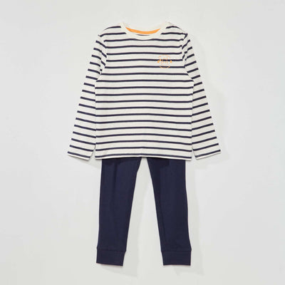 Pyjama long ray Blanc/Marine