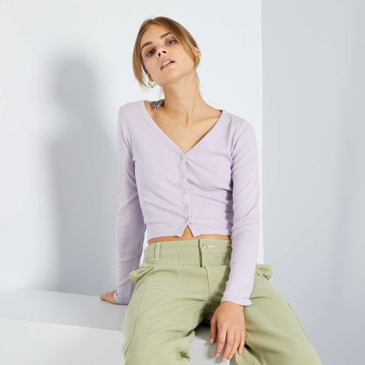 T-shirt boutonn en maille c tel e lilas