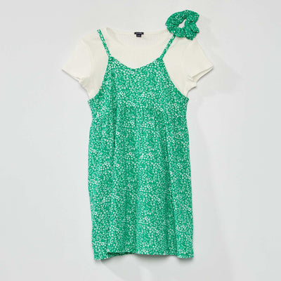 Ensemble robe + t-shirt + chouchou - 3 pi ces Vert