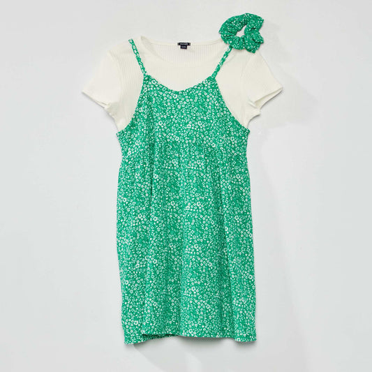 Ensemble robe + t-shirt + chouchou - 3 pi ces Vert