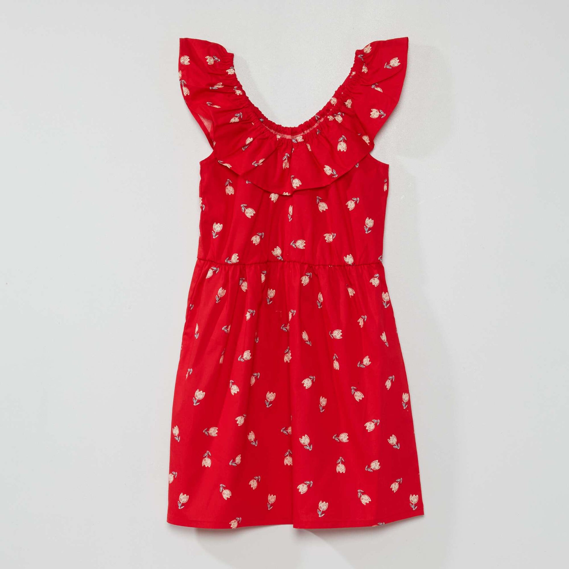 Robe imprim e col bardot Rouge