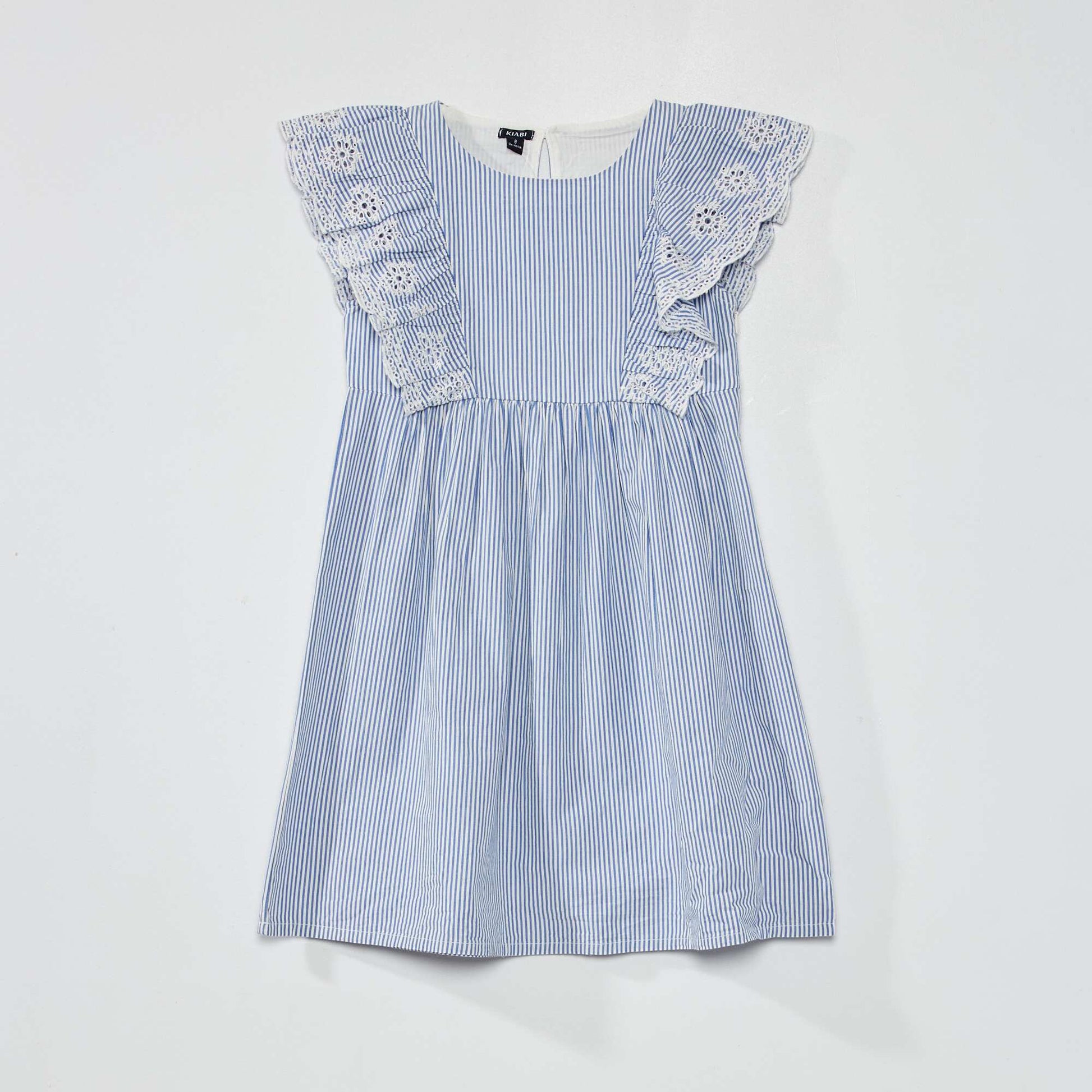 Robe motif avec volants et broderies anglaises Bleu