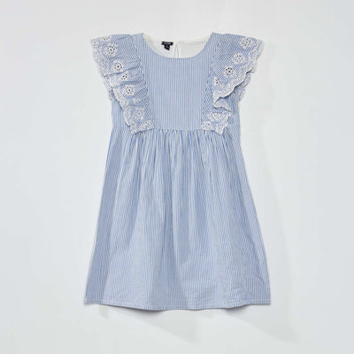 Robe motif avec volants et broderies anglaises Bleu