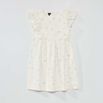 Robe motif avec volants et broderies anglaises Blanc