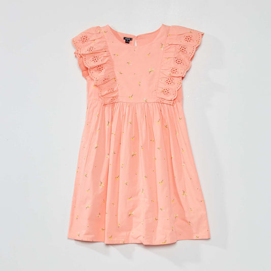 Robe motif avec volants et broderies anglaises Rose