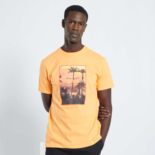 T-shirt imprim fantaisie col rond Orange