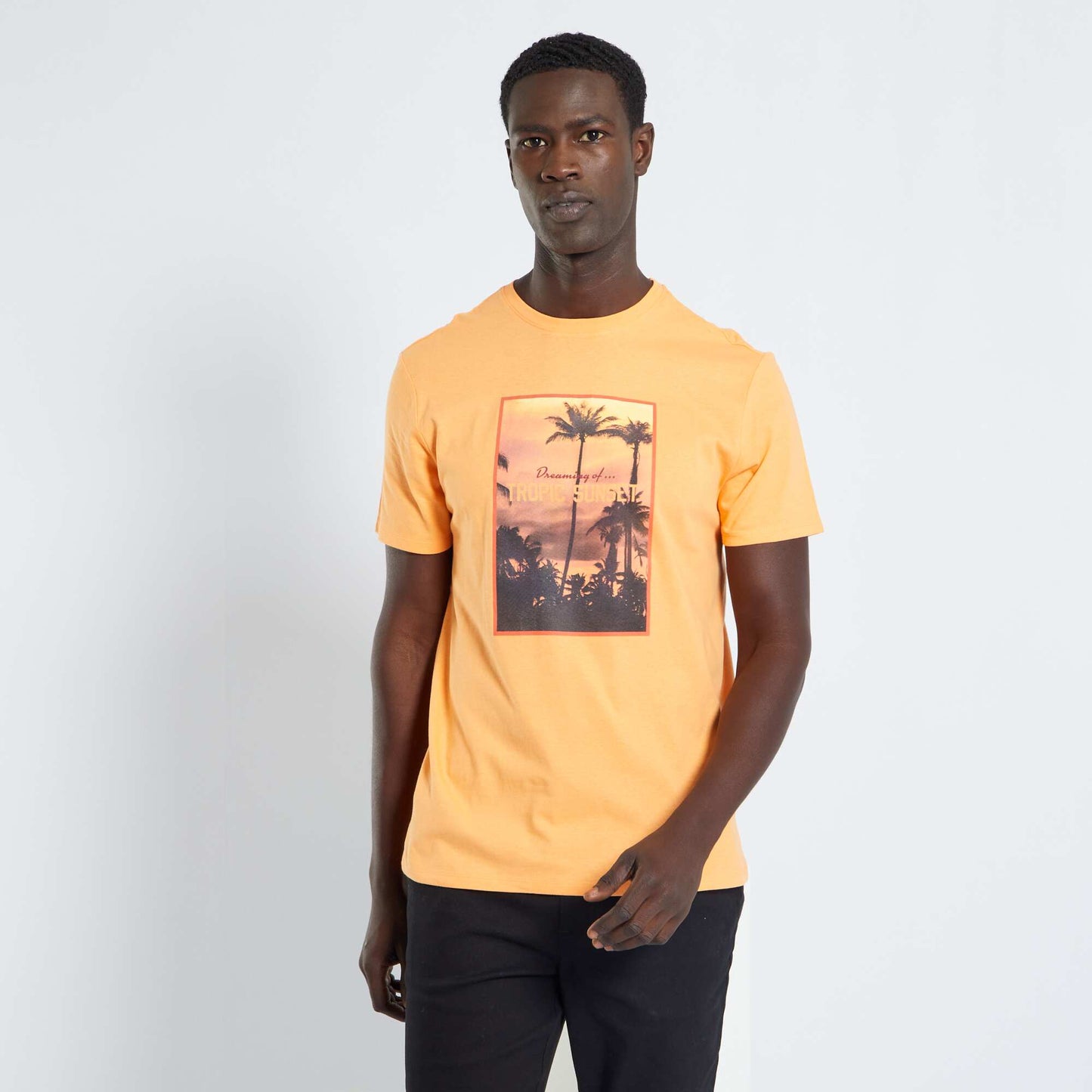 T-shirt imprimé fantaisie à col rond Orange