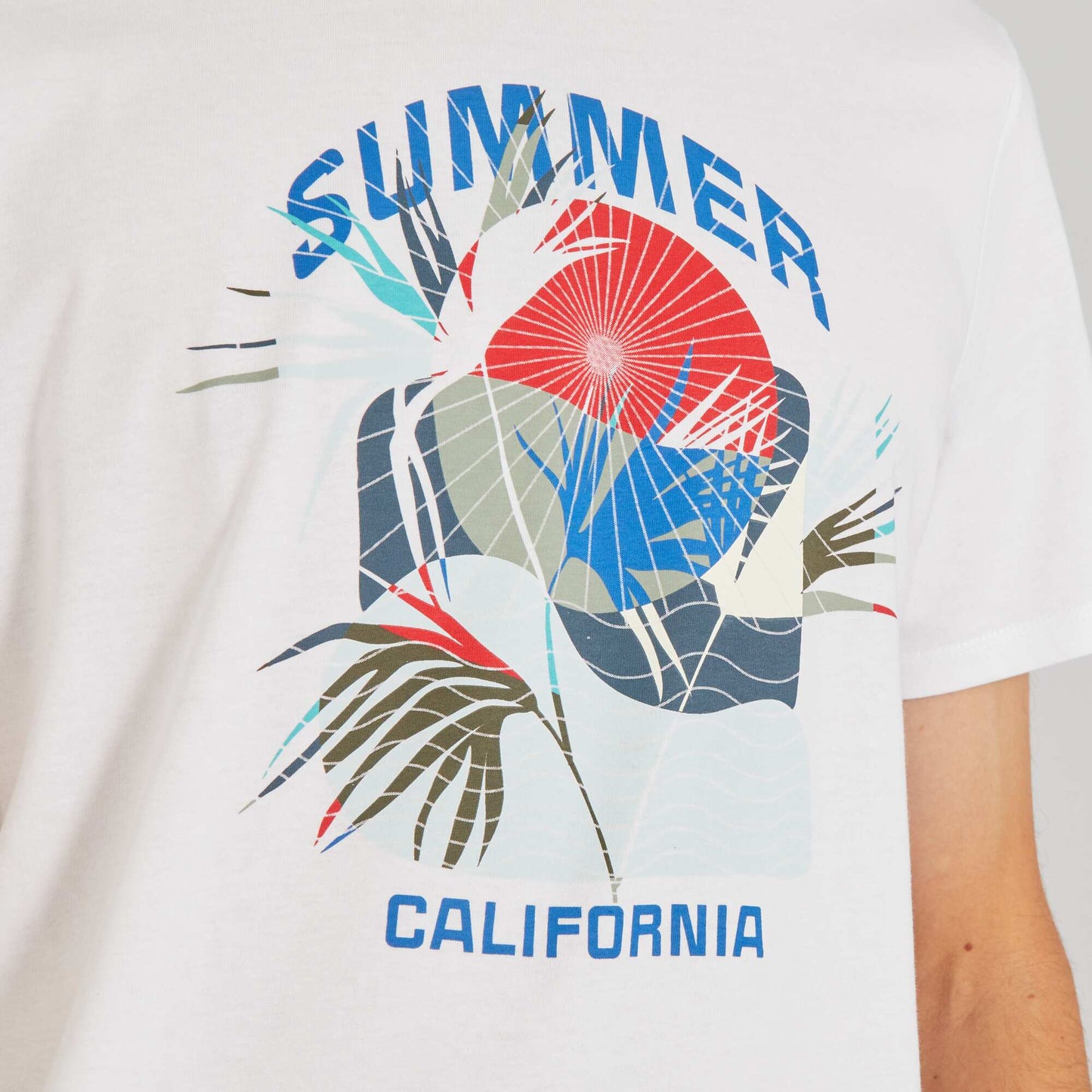 T-shirt imprim fantaisie col rond Blanc 'summer'