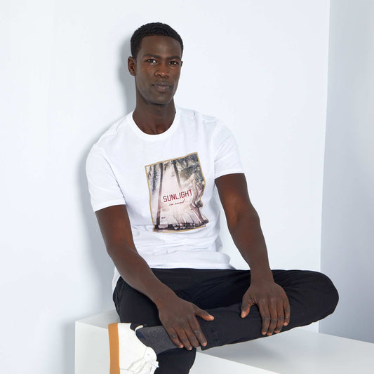 T-shirt imprim fantaisie col rond Blanc