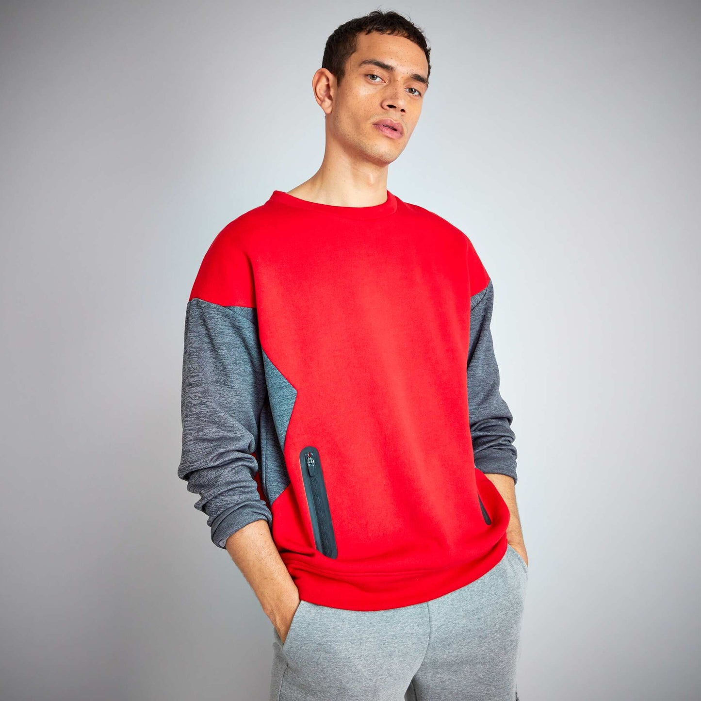 Sweat en molleton color-block ROUGE