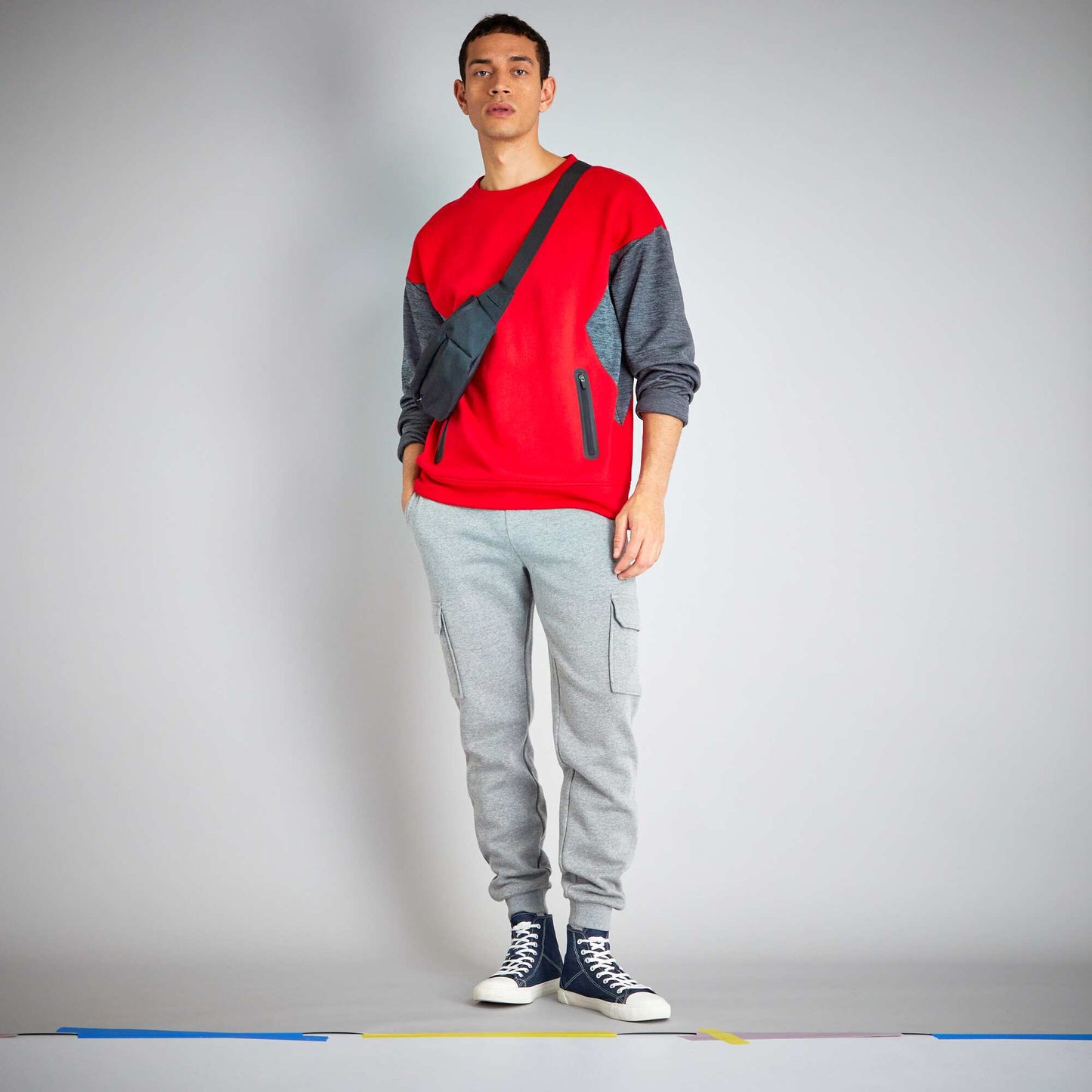 Sweat en molleton color-block ROUGE