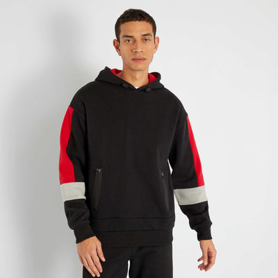 Sweat capuche color-block en molleton Noir