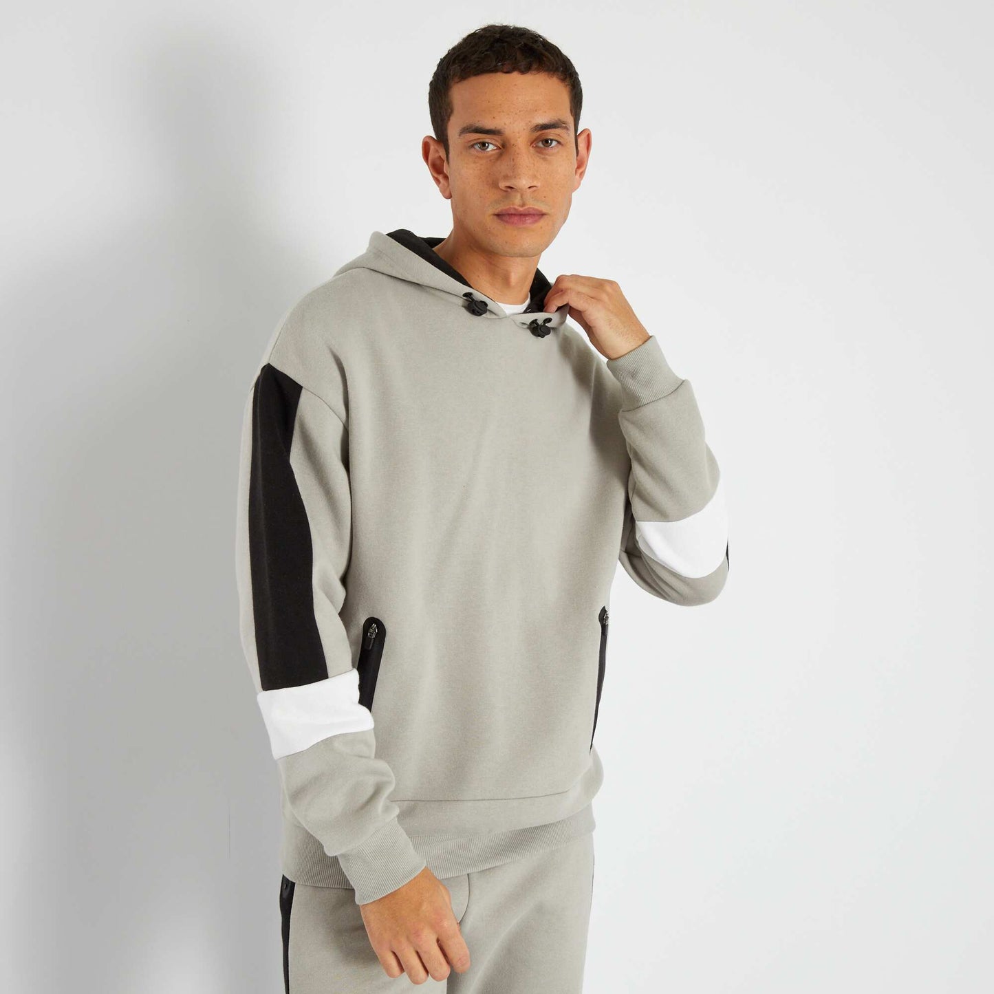 Sweat capuche color-block en molleton Gris