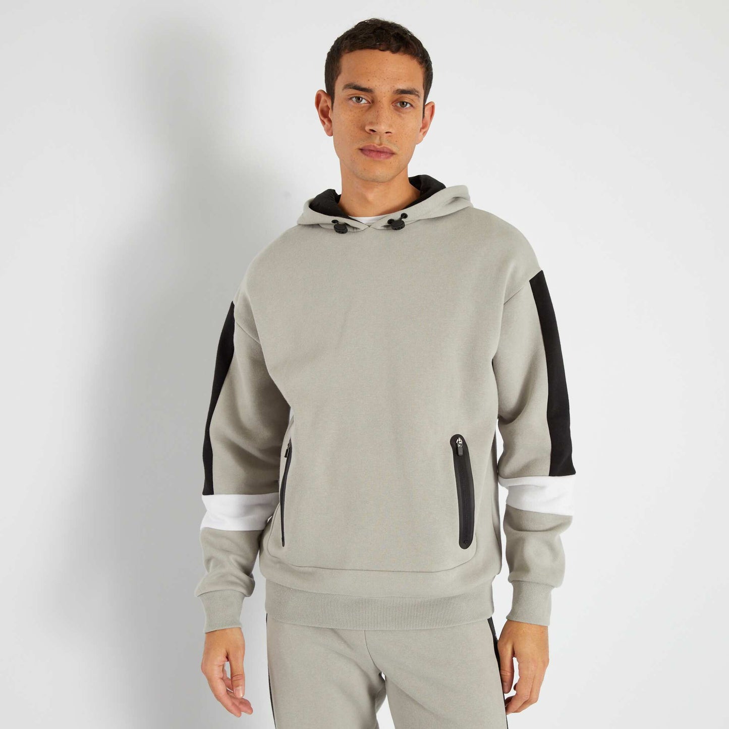 Sweat capuche color-block en molleton Gris