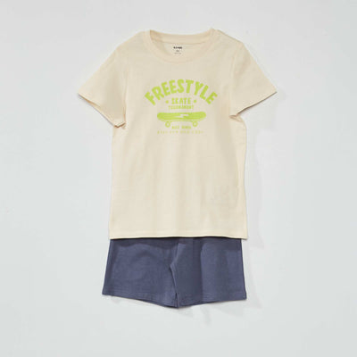 Pyjama court imprim - 2 pi ces Blanc/gris