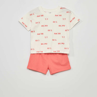 Pyjama court - imprim 'amour' - 2 pi ces Rose