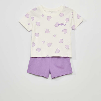 Pyjama court - imprim 'coeur' - 2 pi ces Violet