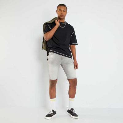 Bermuda en jean taille ajustable Gris