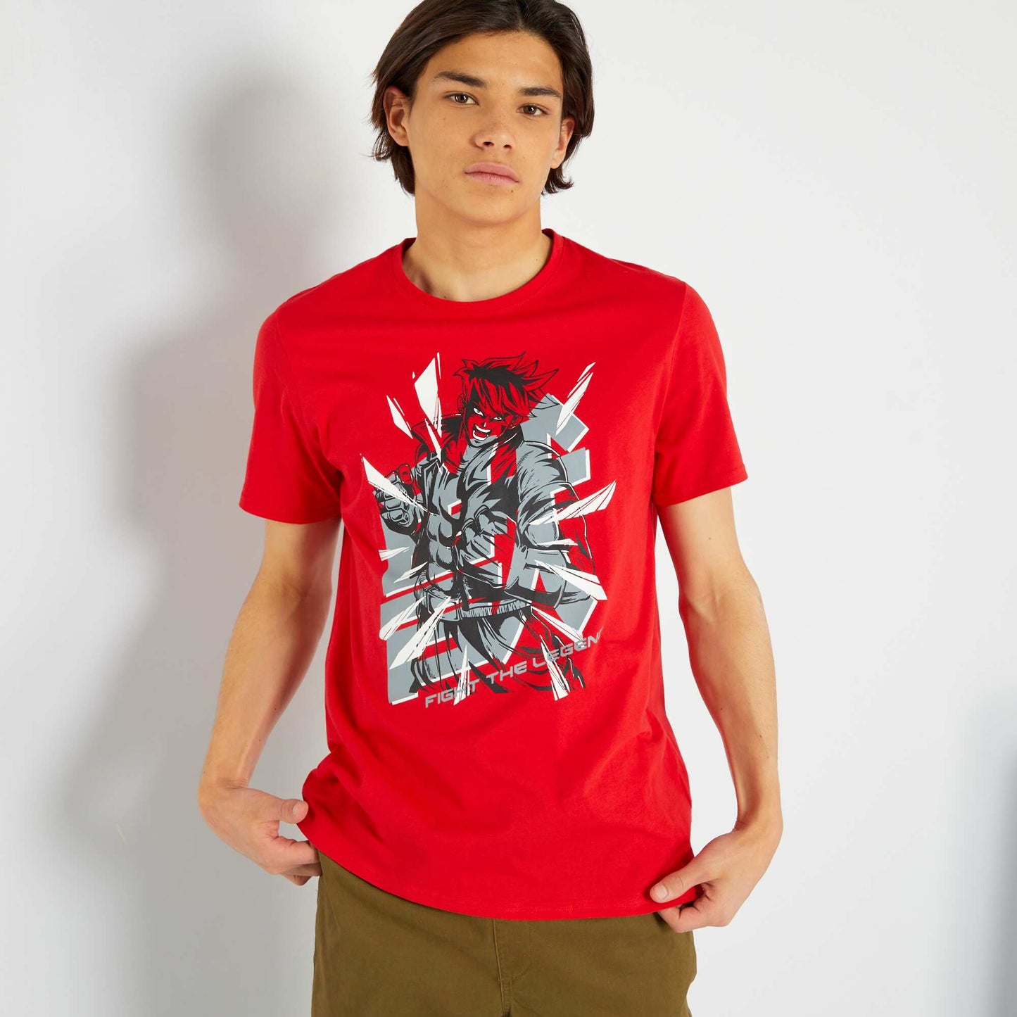 T-shirt imprim col rond Rouge