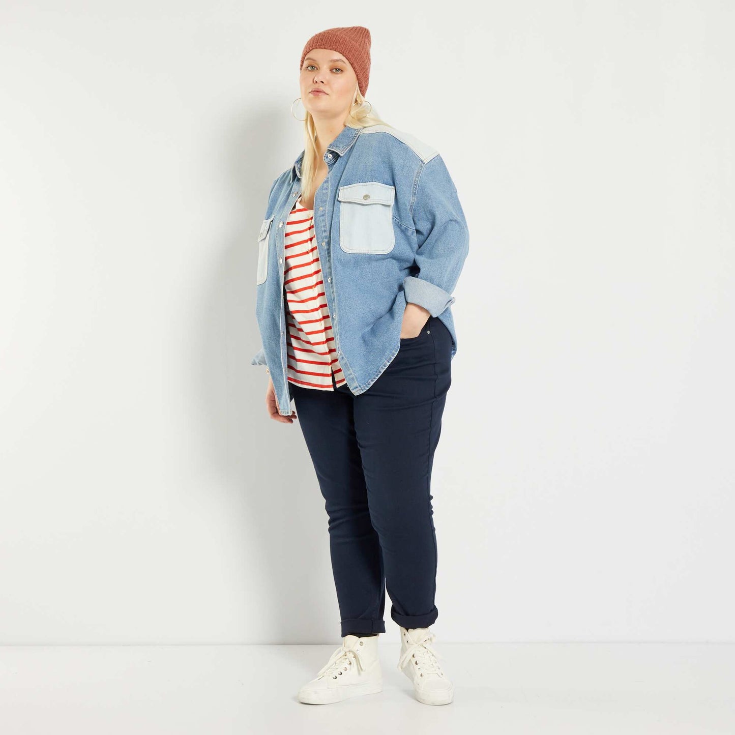 Pantalon en twill skinny bleu marine