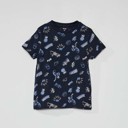 Tee-shirt motif pur coton Bleu marine 'skate'