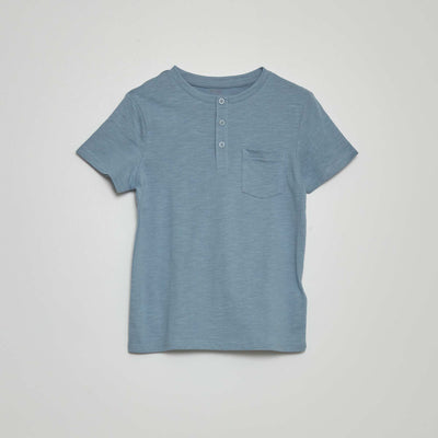 T-shirt uni col tunisien bleu denim