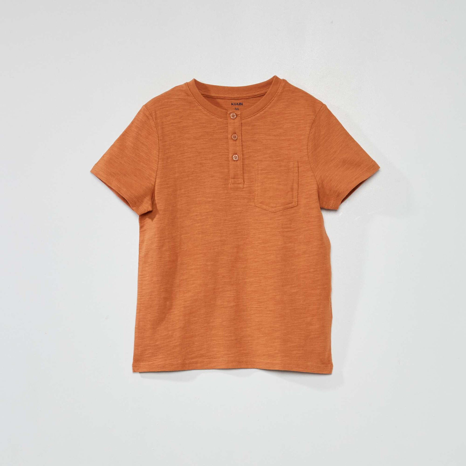 T-shirt uni col tunisien Marron