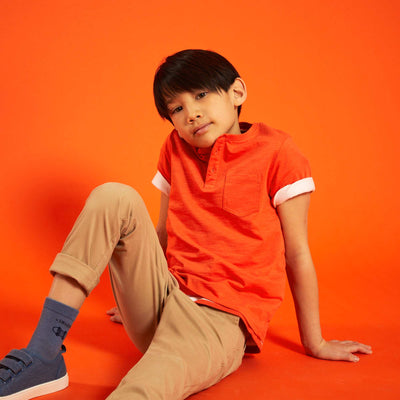 T-shirt uni col tunisien orange