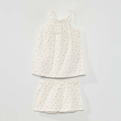 Pyjama court - En popeline - 2 pi ces Blanc fleurs