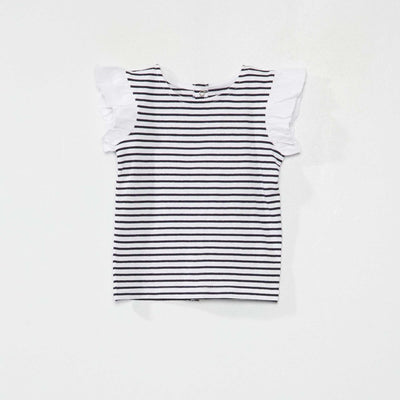 Tee-shirt manches volant es ray bleu