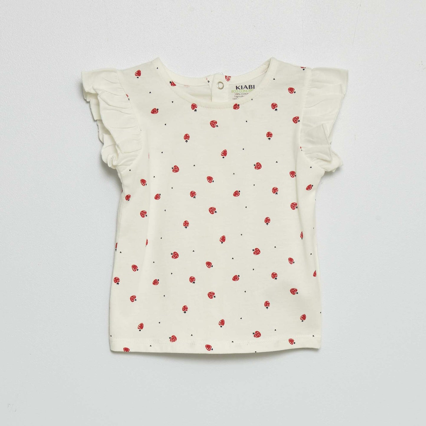 Tee-shirt   manches volant es Blanc fraise