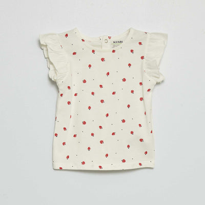 Tee-shirt manches volant es Blanc fraise