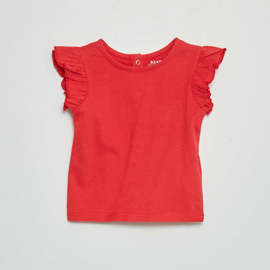 Tee-shirt manches volant es rouge cerise