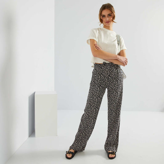 Pantalon large cropped motifs Noir